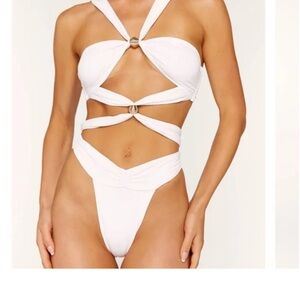 White Cutout Swimsuit with Gold Accents